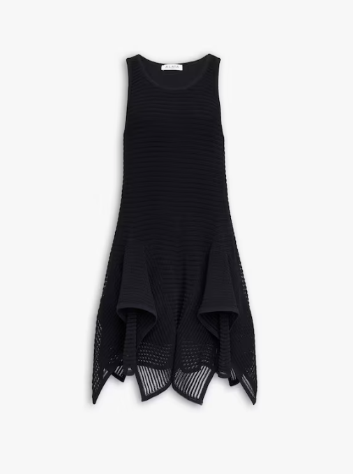 ALAÏA - ROBE À VOLANTS EN MAILLE AJOURÉE