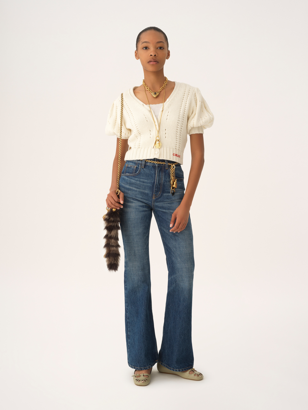 CHLOE - Cardigan manches bouffantes en maille de laine et cachemire