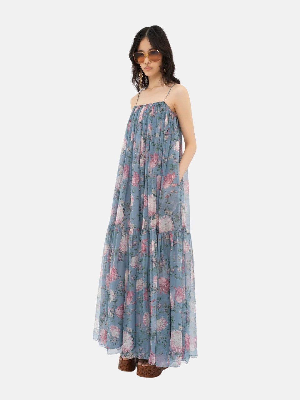 CHLOE - Robe longue sans manches en mousseline de soie