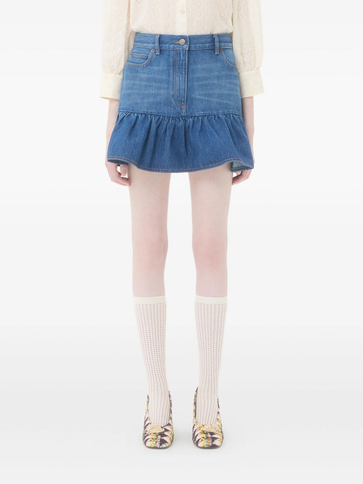 VALENTINO - Minijupe en jean à volants