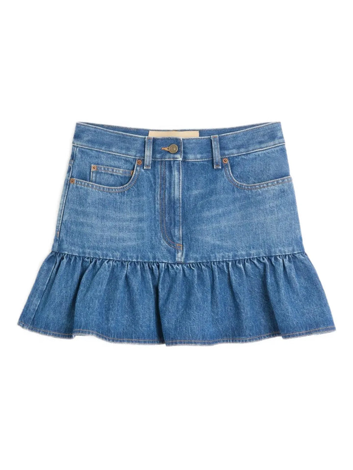 VALENTINO - Minijupe en jean à volants