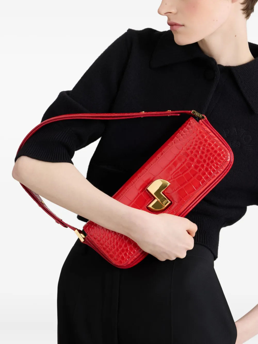 PATOU - Sac porté épaule Le Lock à effet peau de crocodile
