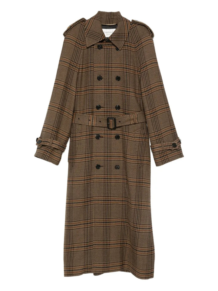 SAINT LAURENT - Trench croisé à carreaux