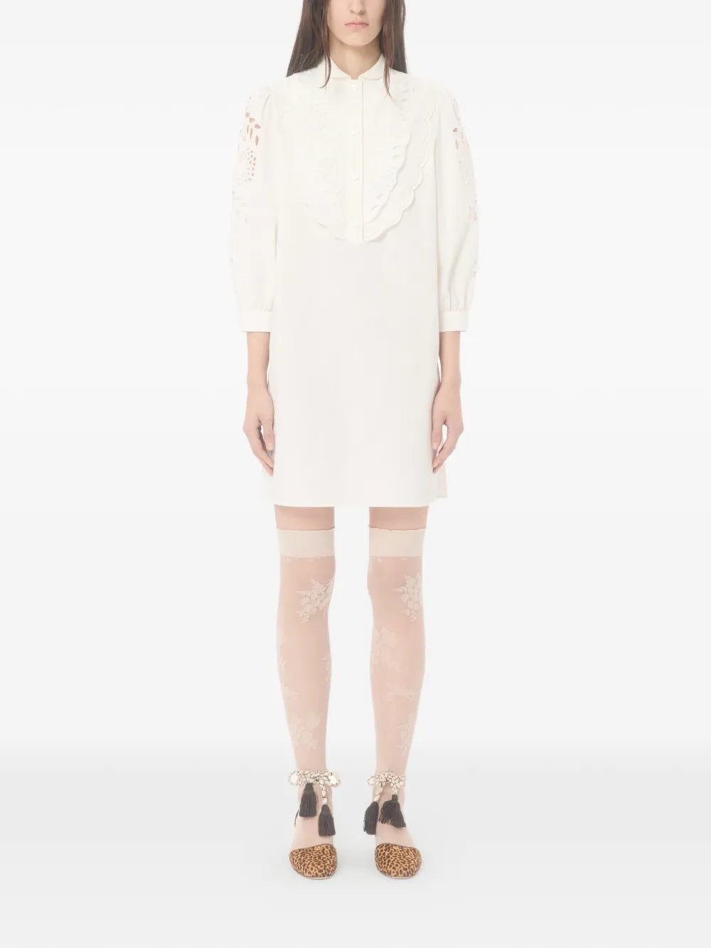 VALENTINO - Robe courte en popeline à broderies