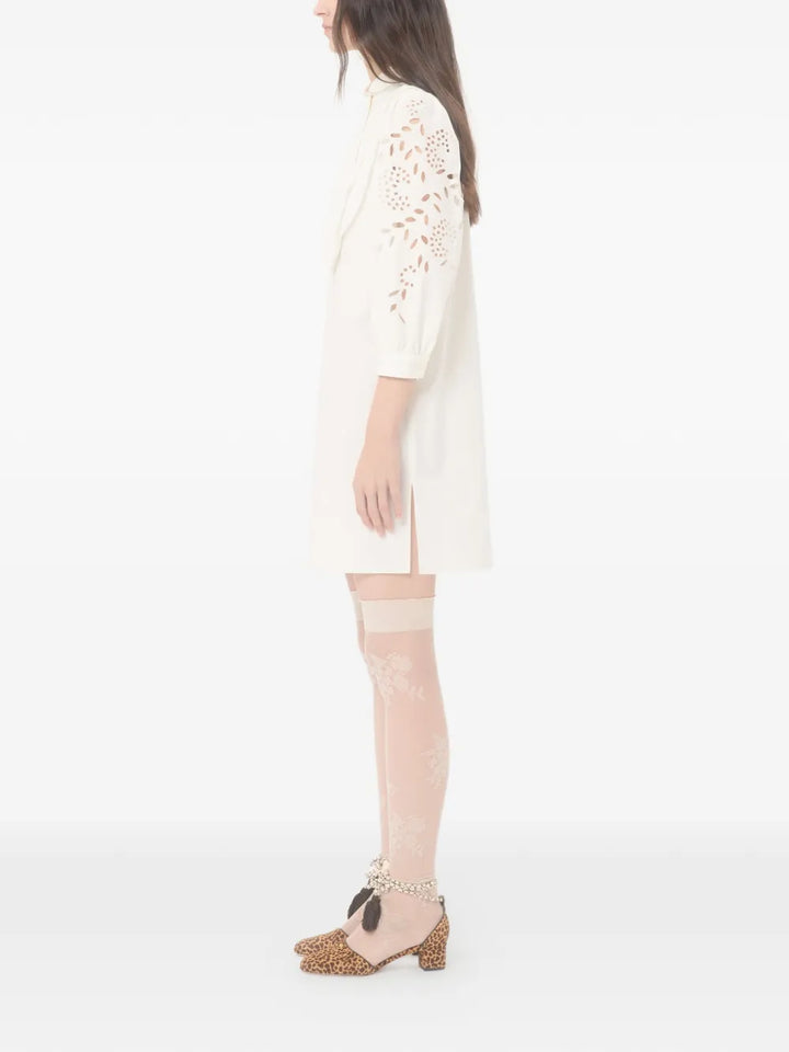 VALENTINO - Robe courte en popeline à broderies