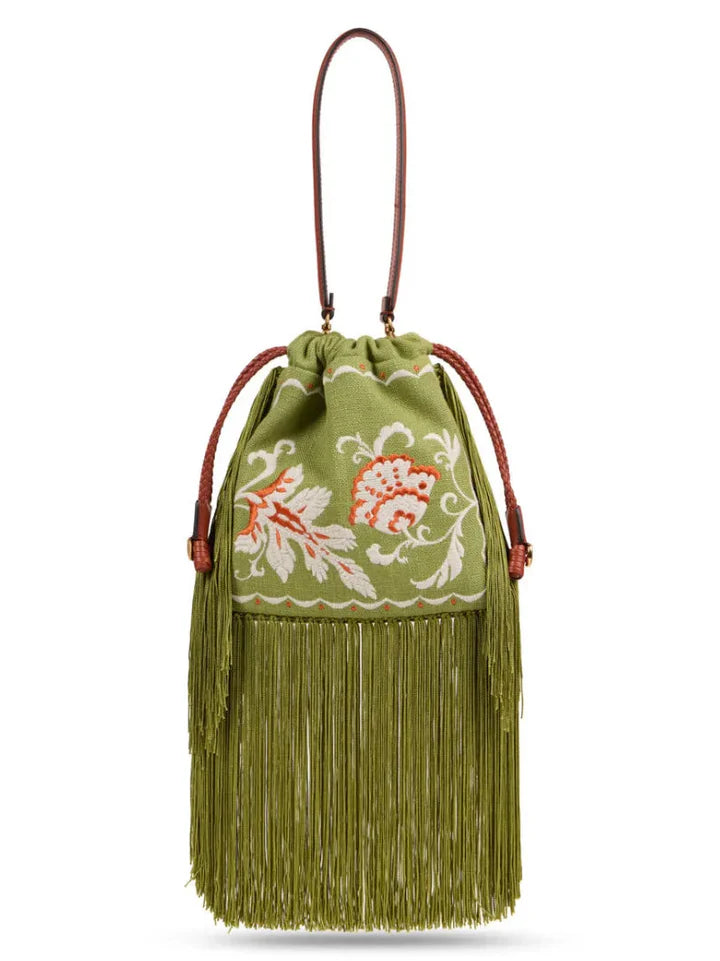ETRO -  Petit sac seau Kalispera brodé à franges