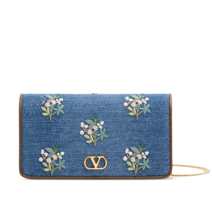 VAALENTINO - mini sac bandoulière en denim Vlogo avec broderie florale