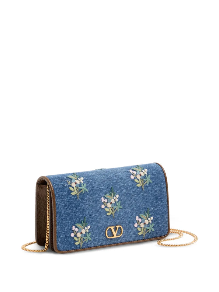 VAALENTINO - mini sac bandoulière en denim Vlogo avec broderie florale