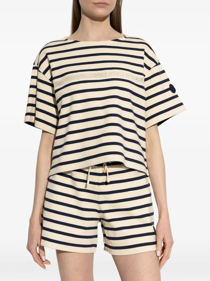MONCLER - T-shirt rayé à logo imprimé