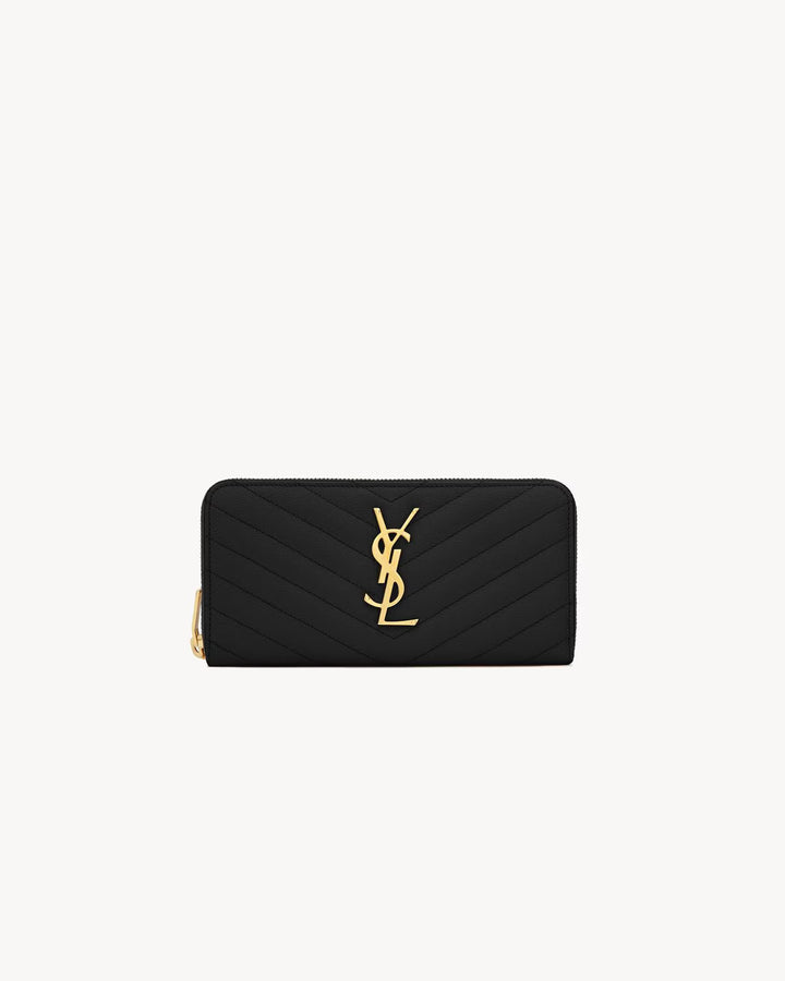 SAINT LAURENT CASSANDRE GRAND PORTEFEUILLE ZIPPÉ EN CUIR GRAIN DE POUDRE
