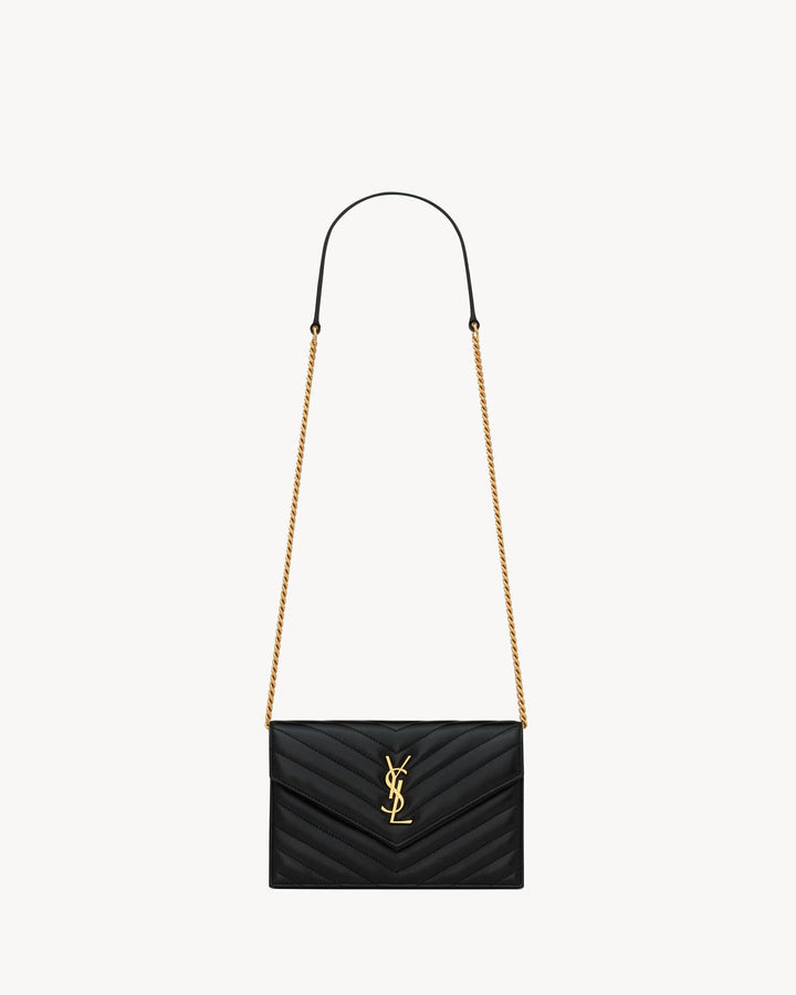 SAINT LAURENT-CASSANDRE ENVELOPE CHAIN WALLET EN CUIR D'AGNEAU