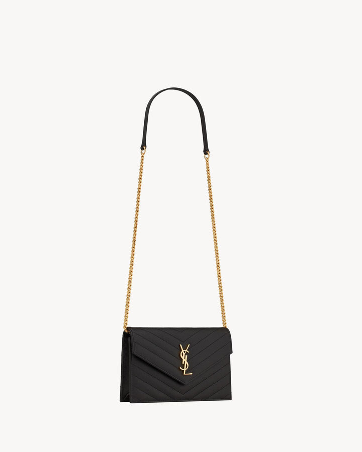 SAINT LAURENT - CASSANDRE ENVELOPE CHAIN WALLET EN CUIR GRAIN DE POUDRE