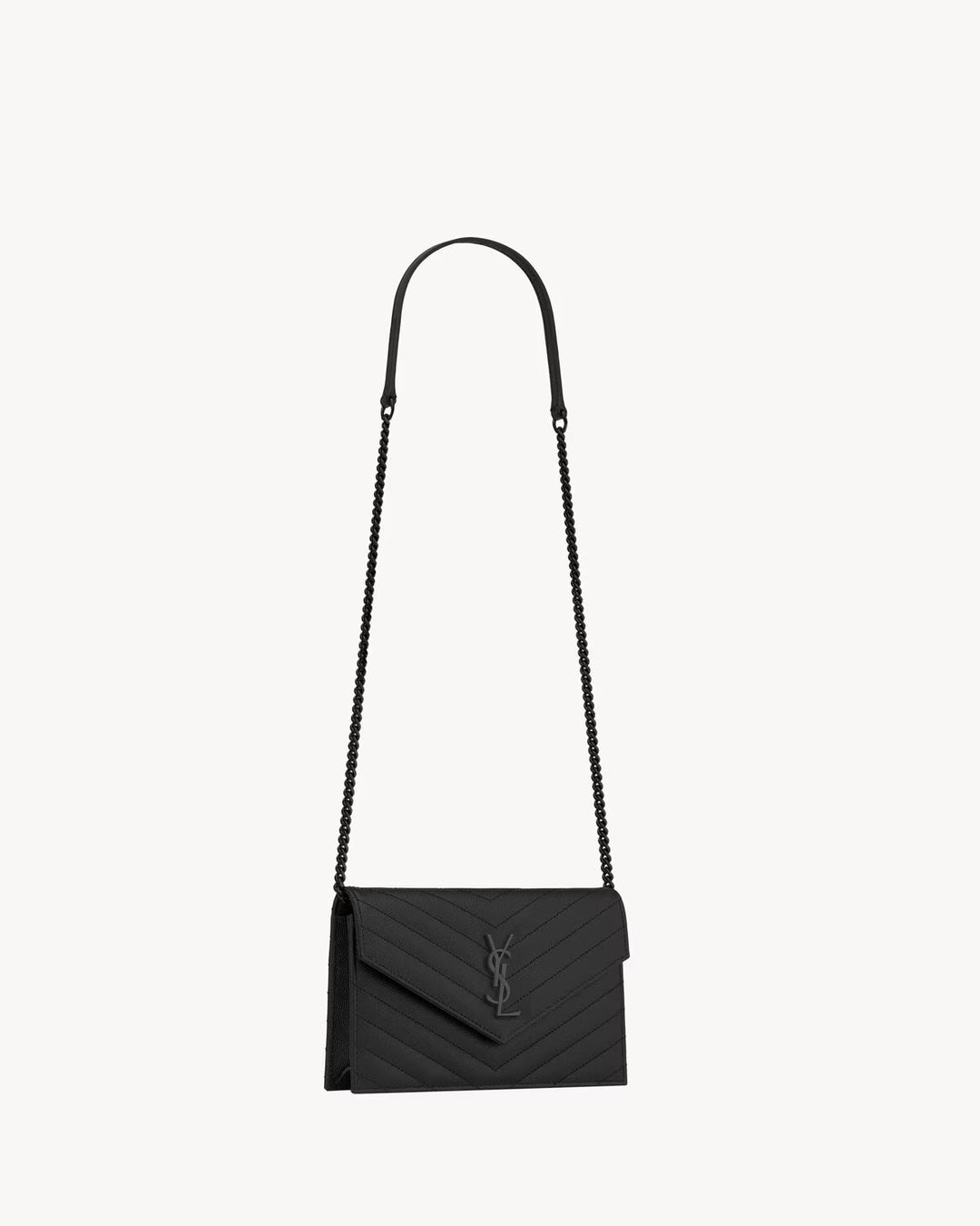 SAINT LAURENT CASSANDRE ENVELOPE CHAIN WALLET EN CUIR GRAIN DE POUDRE
