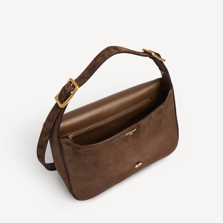 BALENCIAGA-Sac Porté Épaule Clicca Moyen pour Femme en Muscade