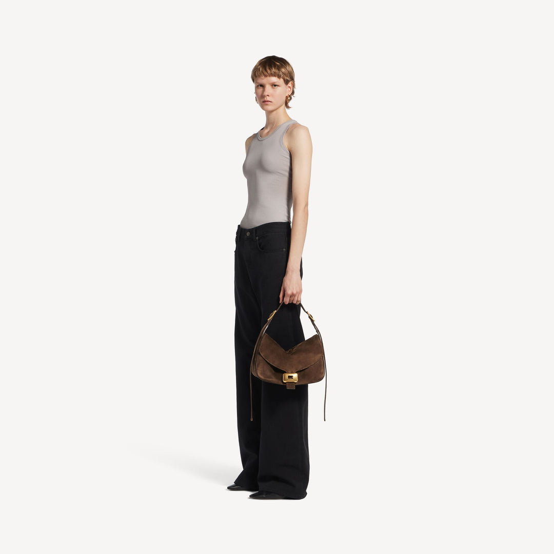 BALENCIAGA-Sac Porté Épaule Clicca Moyen pour Femme en Muscade
