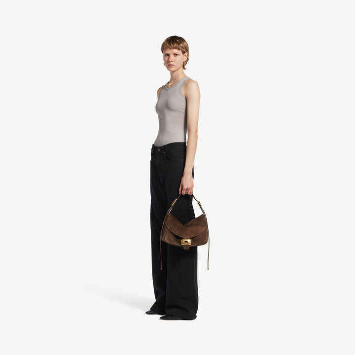 BALENCIAGA-Sac Porté Épaule Clicca Moyen pour Femme en Muscade