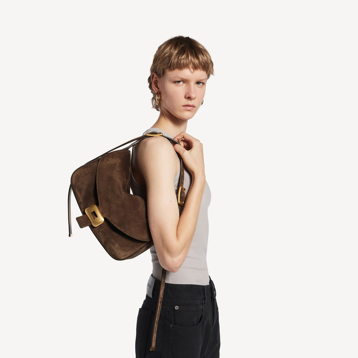 BALENCIAGA-Sac Porté Épaule Clicca Moyen pour Femme en Muscade