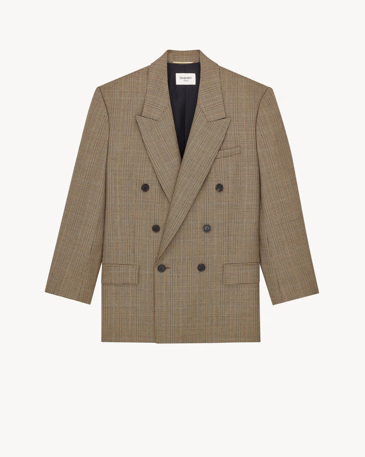 SAINT LAURENT - Veste en laine Prince de Galles à double boutonnage
