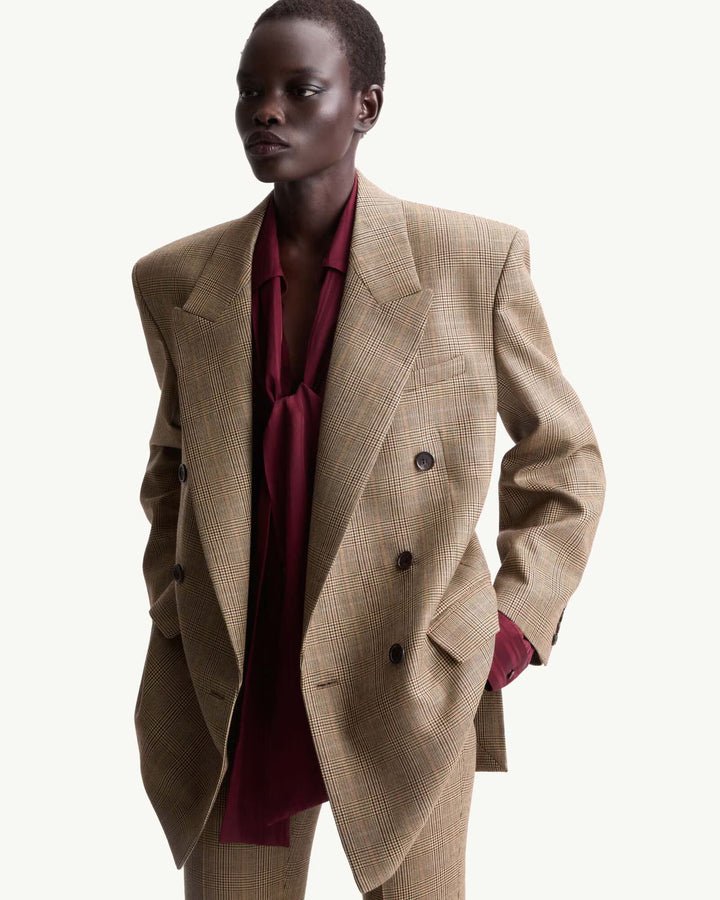SAINT LAURENT - Veste en laine Prince de Galles à double boutonnage