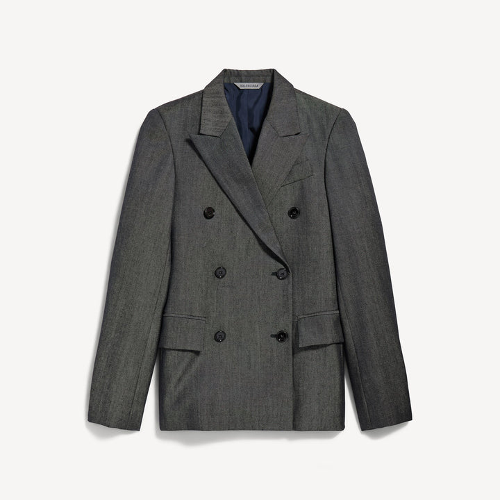 BALENCIAGA - Veste Tailleur À Double Boutonnage pour Femme en Bleu Marine Foncé