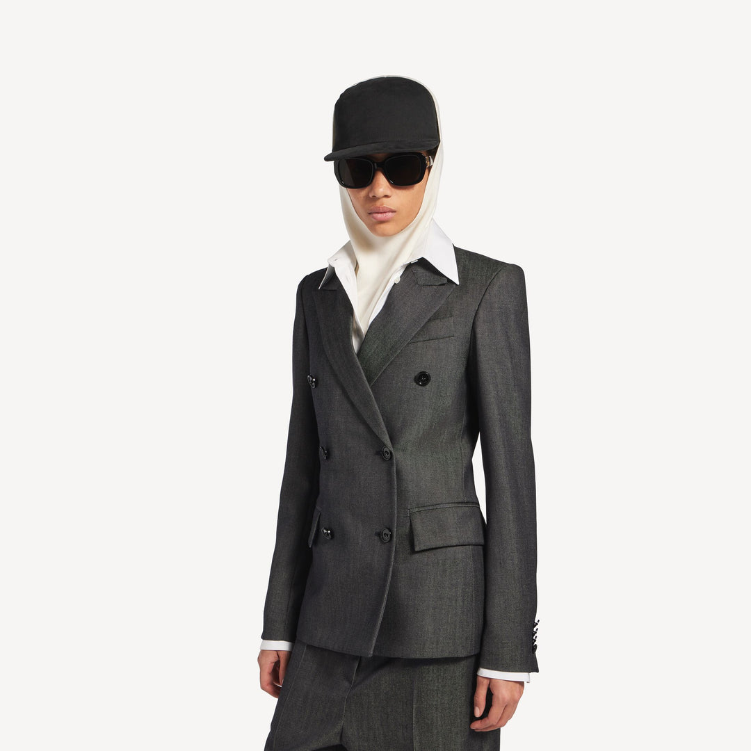 BALENCIAGA - Veste Tailleur À Double Boutonnage pour Femme en Bleu Marine Foncé