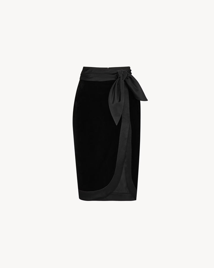 SAINT LAURENT - Jupe portefeuille en velours et satin