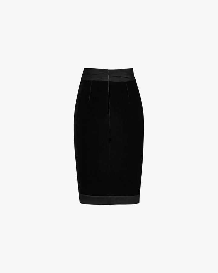 SAINT LAURENT - Jupe portefeuille en velours et satin