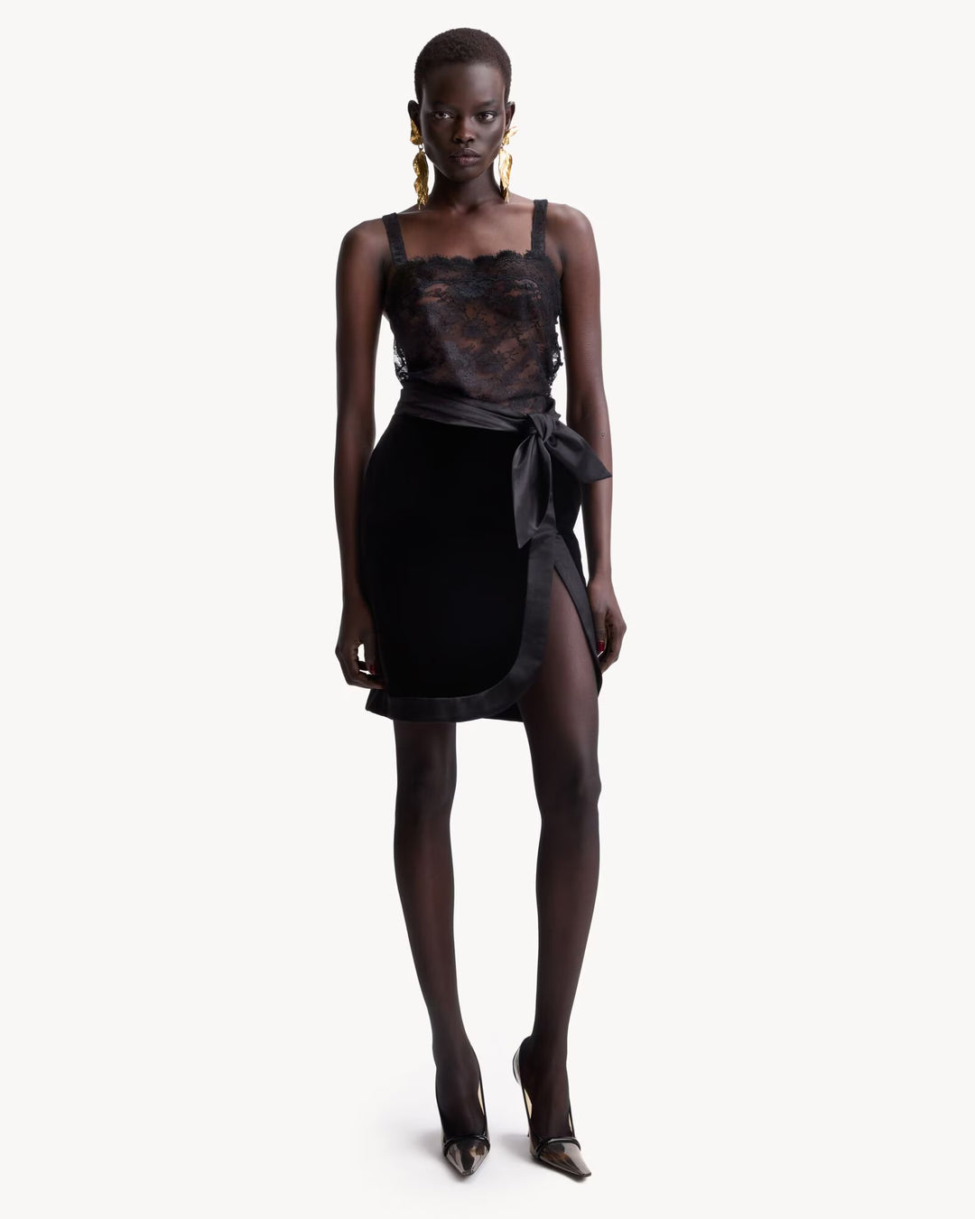 SAINT LAURENT - Jupe portefeuille en velours et satin