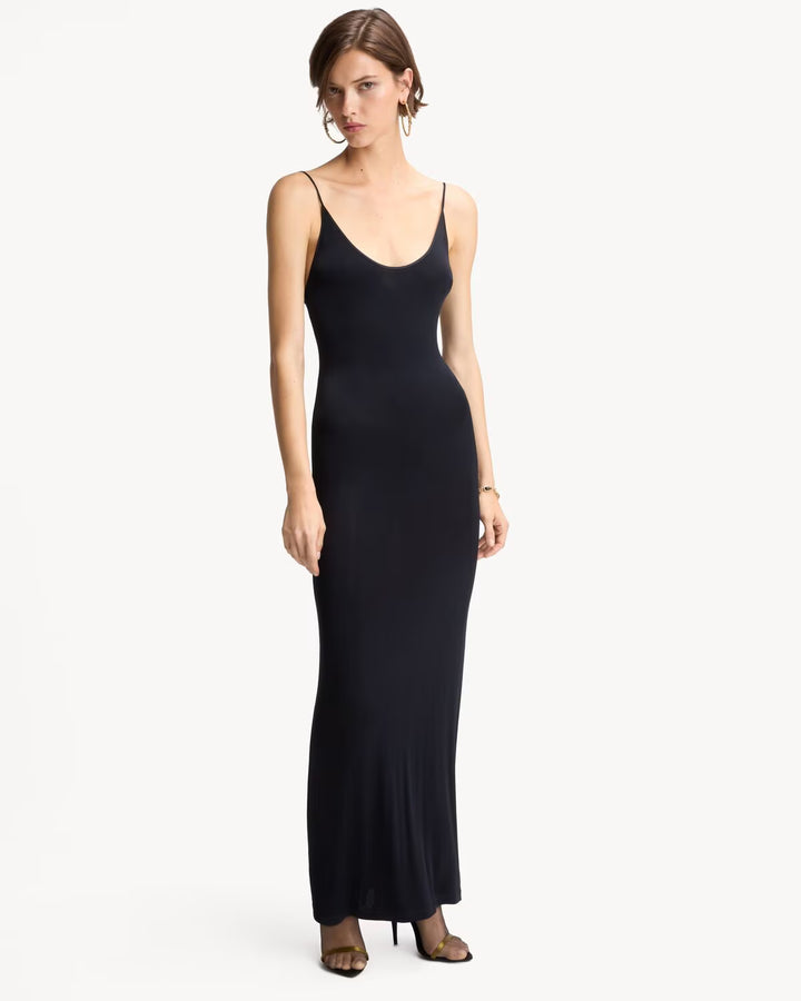 SAINT LAURENT Robe dos nu en maille avec chaîne CASSANDRE