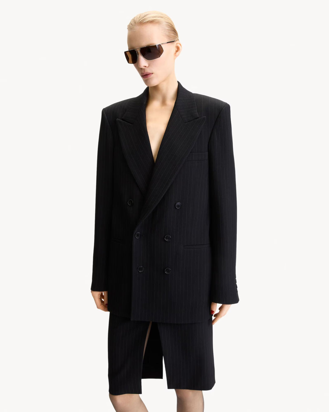 SAINT LAURENT - Veste à double boutonnage en laine à fines rayures
