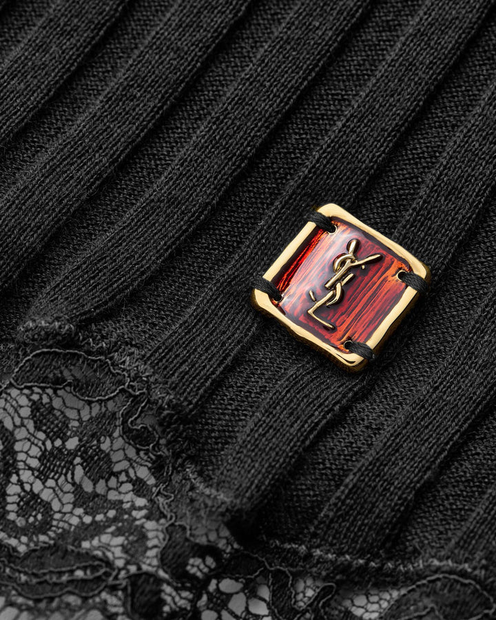 SAINT LAURENT - Haut CASSANDRE à dentelle en laine côtelée, cachemire et soie