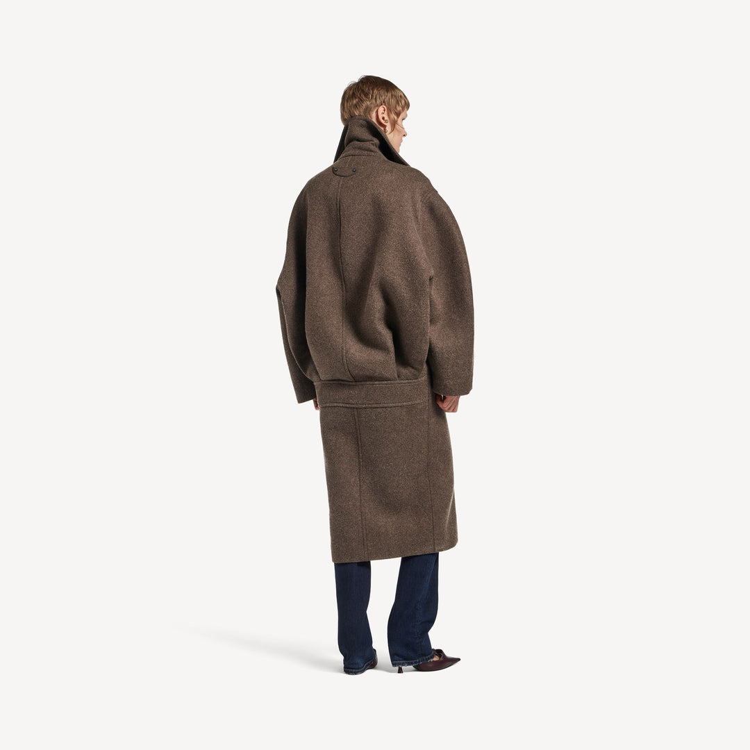 BALENCIAGA - Women's Long Cocoon Coat in Dark Brown