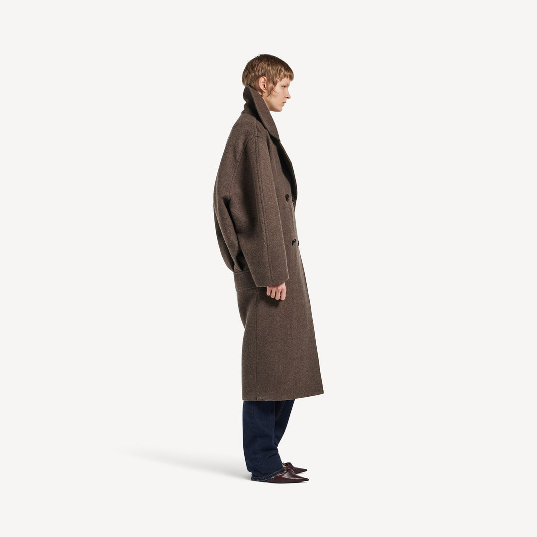 BALENCIAGA - Women's Long Cocoon Coat in Dark Brown