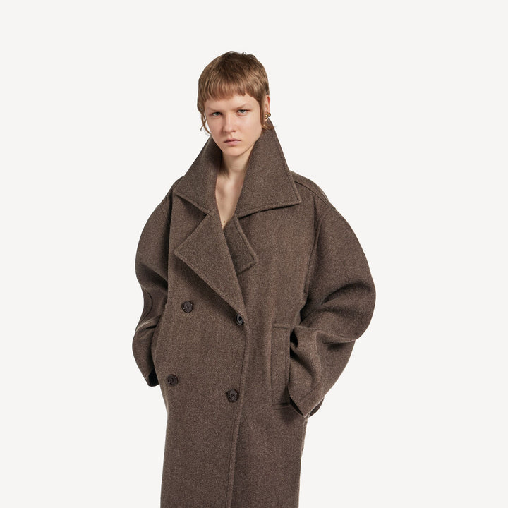 BALENCIAGA - Women's Long Cocoon Coat in Dark Brown