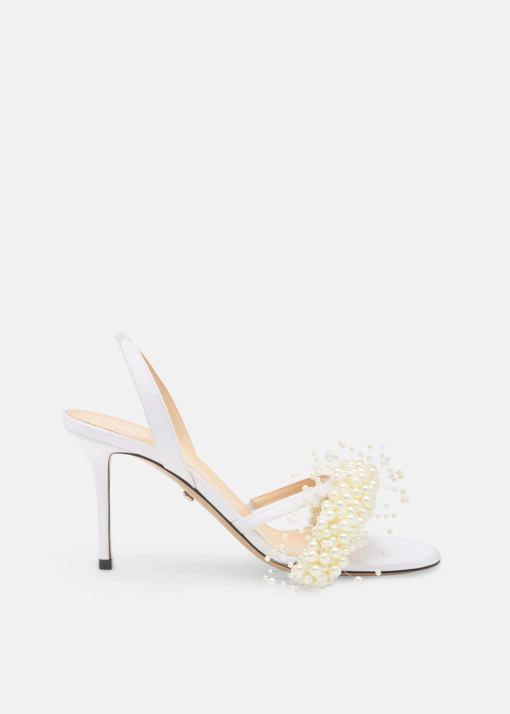 MACH&MACH - FLOATING PEARL WHITE SATIN SANDALS