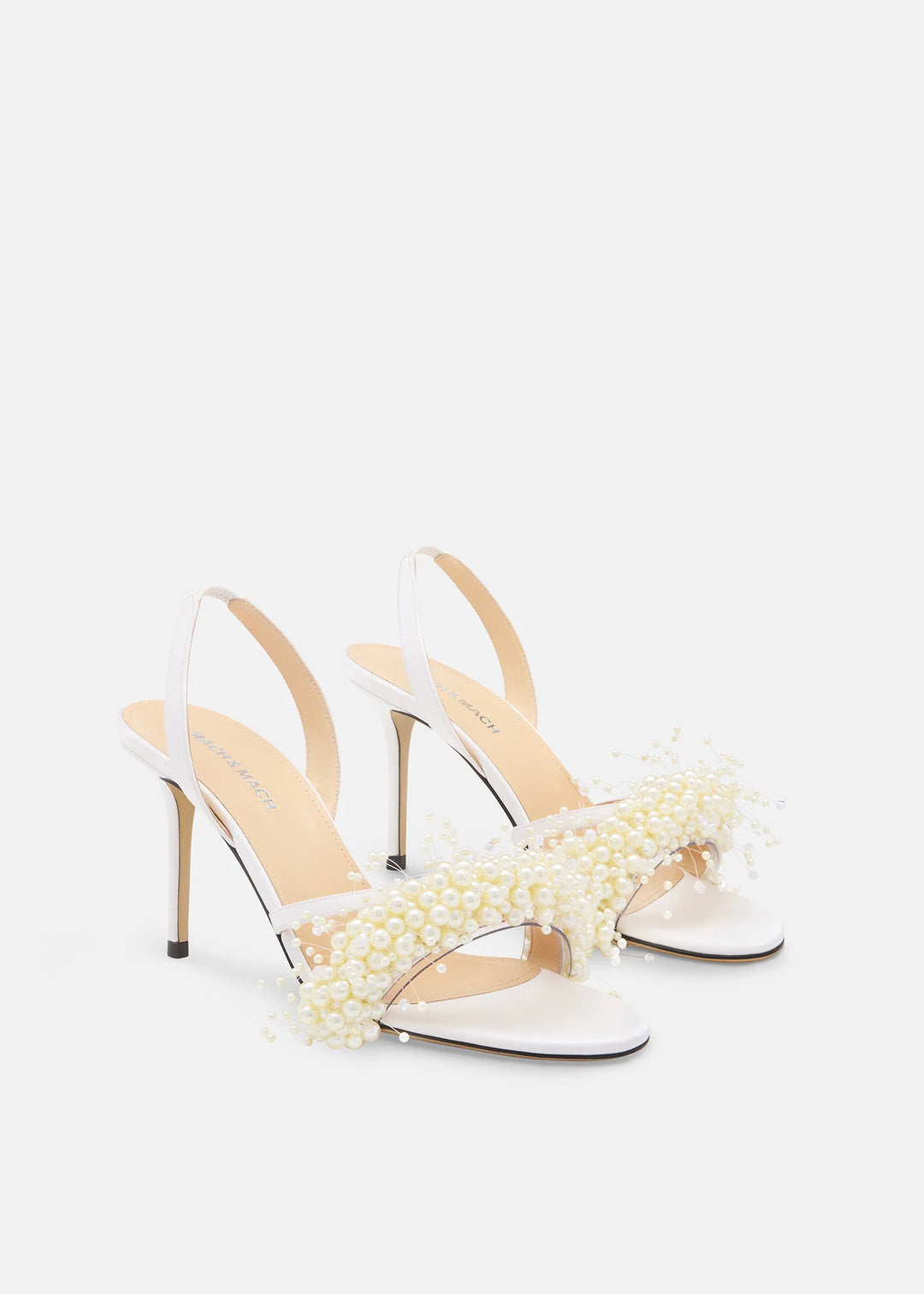 MACH&MACH - FLOATING PEARL WHITE SATIN SANDALS