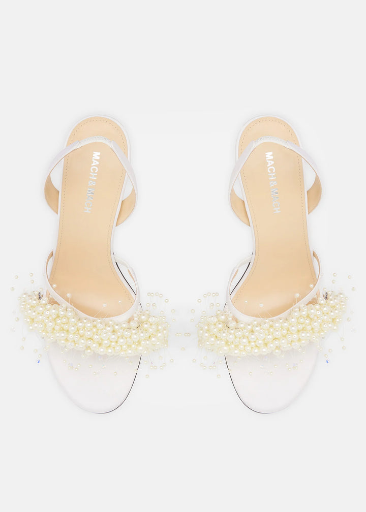 MACH&MACH - FLOATING PEARL WHITE SATIN SANDALS