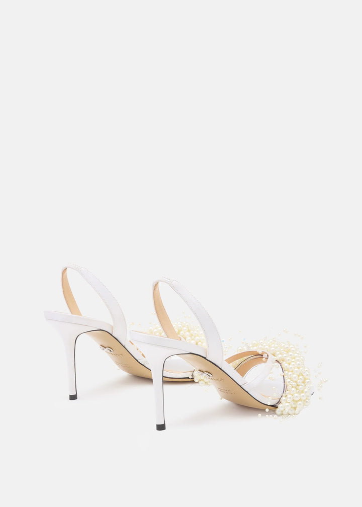 MACH&MACH - FLOATING PEARL WHITE SATIN SANDALS
