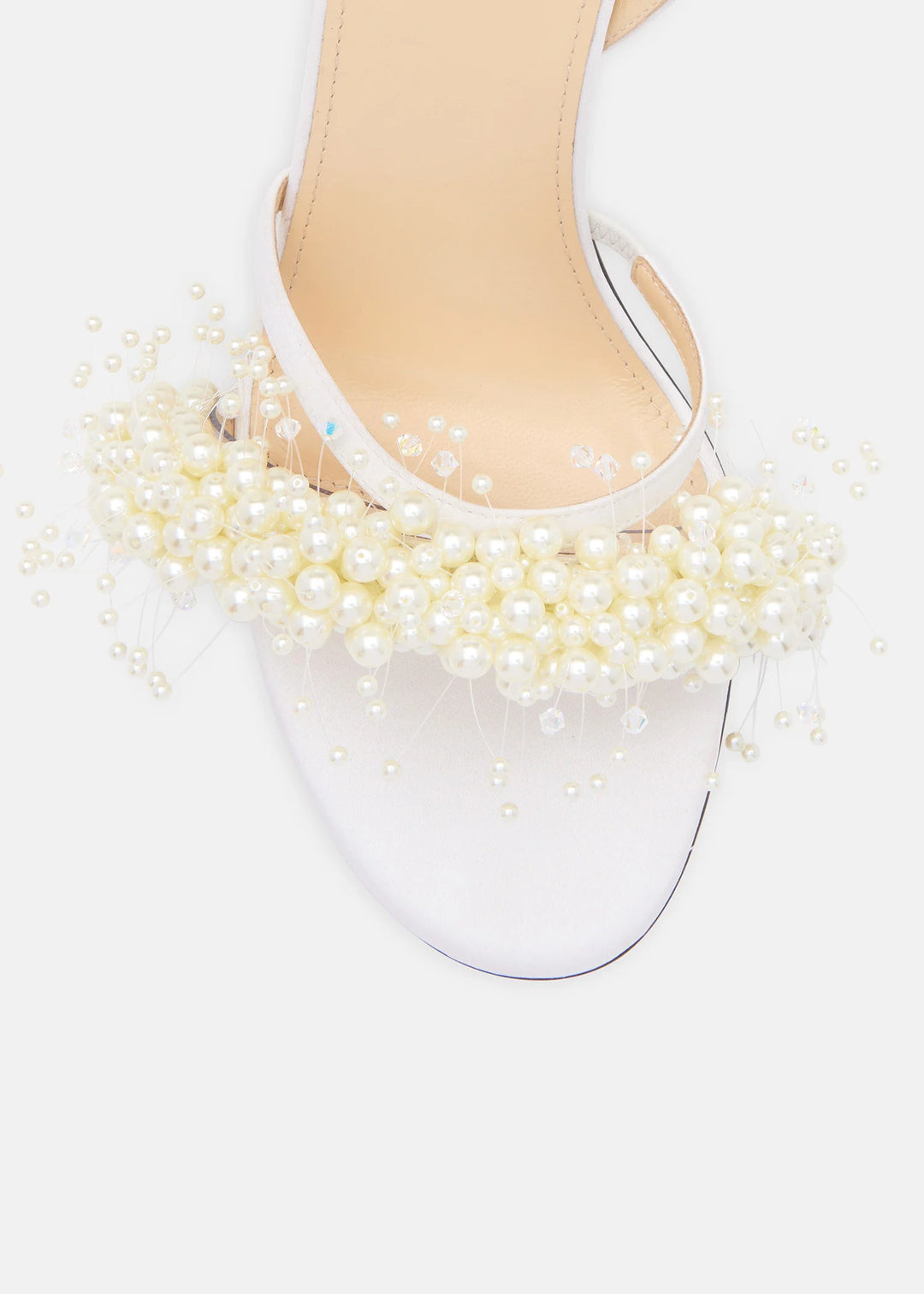 MACH&MACH - FLOATING PEARL WHITE SATIN SANDALS