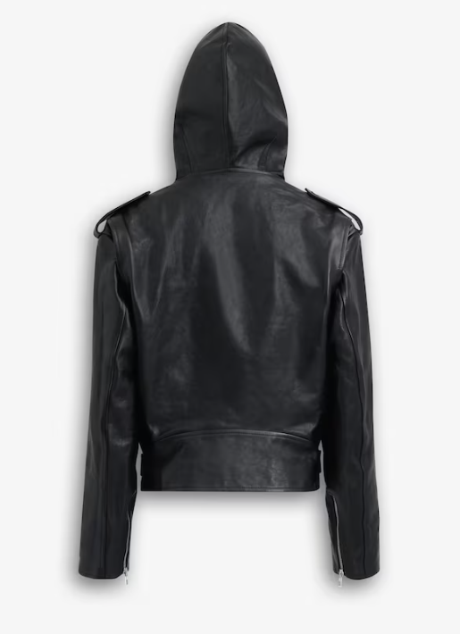 ALAÏA - VESTE BIKER À CAPUCHE EN CUIR PATINÉ