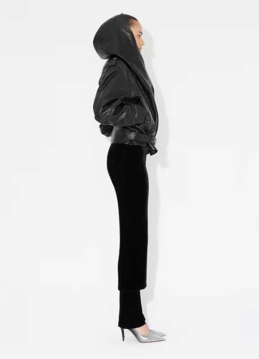 ALAÏA - VESTE BIKER À CAPUCHE EN CUIR PATINÉ