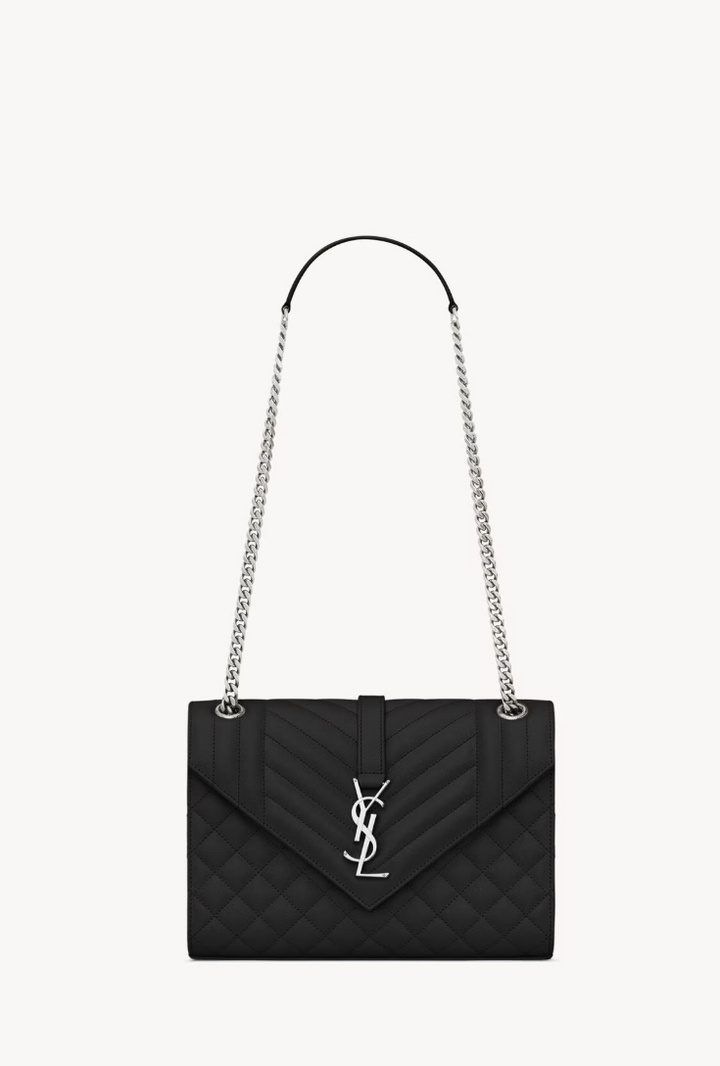 SAINT LAURENT - ENVELOPE MEDIUM EN CUIR MATELASSÉ GRAIN DE POUDRE