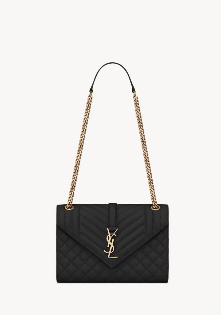 SAINT LAURENT - ENVELOPE MEDIUM EN CUIR MATELASSÉ GRAIN DE POUDRE