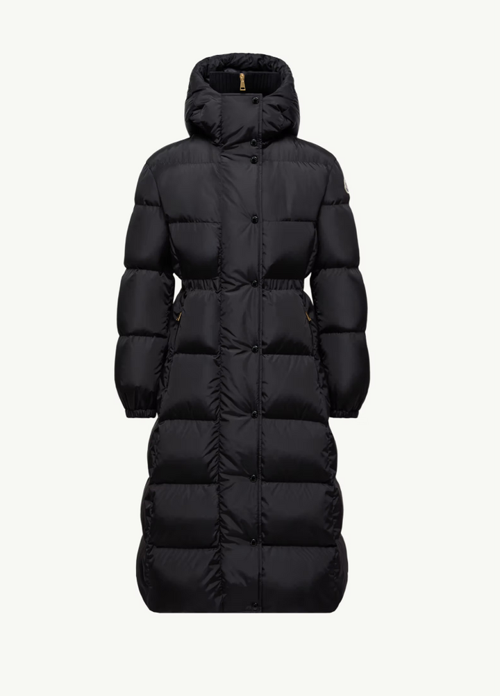 MONCLER - Doudoune longue à capuche et bords en laine Chamer