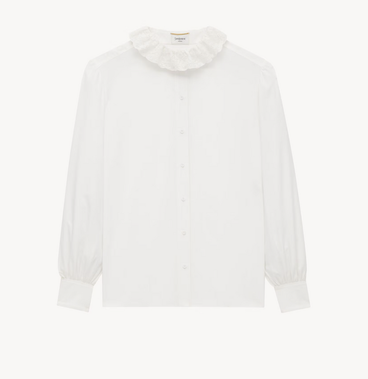 SAINT LAURENT - Chemise à col pierrot en popeline de coton