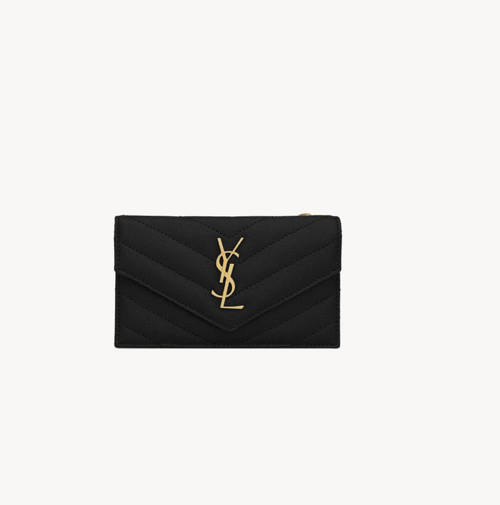 SAINT LAURENT - CASSANDRE FRAGMENTS PORTE-CARTES à rabat EN CUIR GRAIN DE POUDRE