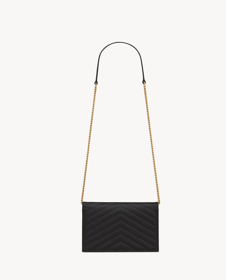 SAINT LAURENT - CASSANDRE ENVELOPE CHAIN WALLET EN CUIR GRAIN DE POUDRE