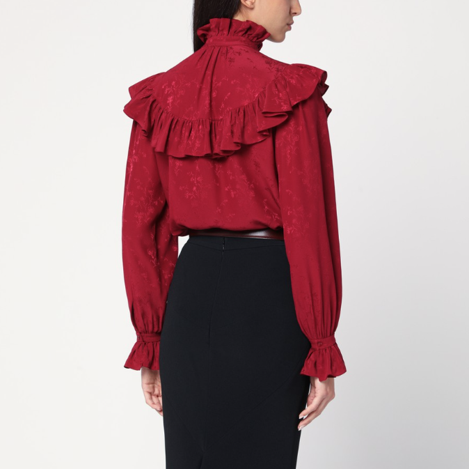 SAINT LAURENT - Chemise en soie damassée rouge