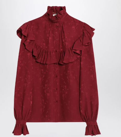 SAINT LAURENT - Chemise en soie damassée rouge