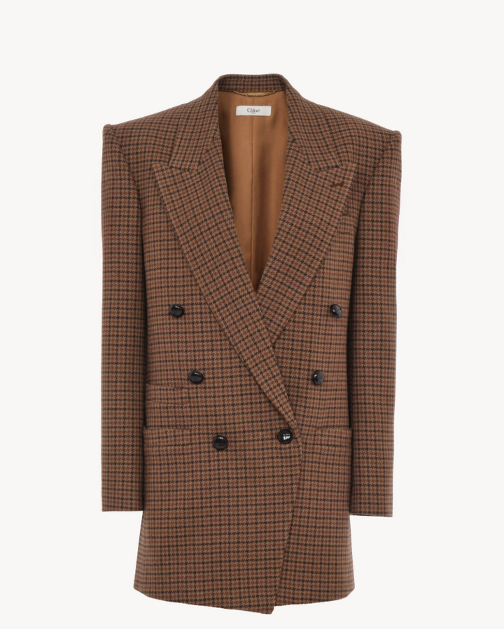 CHLOÉ - Veste blazer croisée en laine pied-de-poule
